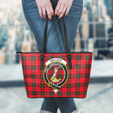 Clan Wallace Weathered Crest Tartan Leather Tote Bag MT1233