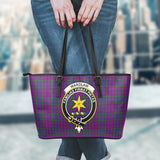 Clan Wardlaw Crest Tartan Leather Tote Bag MT1231