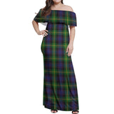 Clan Watson Tartan Off Shoulder Long Dress VL1168