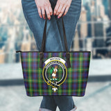 Clan Watson Crest Tartan Leather Tote Bag MT1228