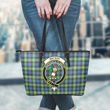 Clan Watson Ancient Crest Tartan Leather Tote Bag MT1230