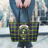 Clan Watson Modern Crest Tartan Leather Tote Bag MT1229