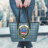 Clan Weir Ancient Crest Tartan Leather Tote Bag MT1225