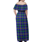 Clan Weir Modern Tartan Off Shoulder Long Dress VL1174