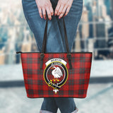 Clan Wemyss Crest Tartan Leather Tote Bag MT1221