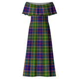 Clan Whitefoord modern Tartan Off Shoulder Long Dress VL1180