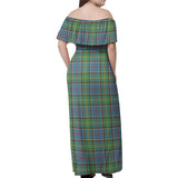 Clan Whitelaw Tartan Off Shoulder Long Dress VL1181