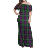 Clan Wilson Tartan Off Shoulder Long Dress VL1186