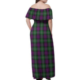 Clan Wilson Tartan Off Shoulder Long Dress VL1186