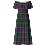 Clan Wilson Tartan Off Shoulder Long Dress VL1186