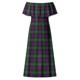 Clan Wilson Tartan Off Shoulder Long Dress VL1186