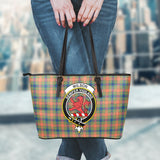 Clan Wilson Ancient Crest Tartan Leather Tote Bag MT1218