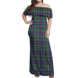 Clan Wood Modern Tartan Off Shoulder Long Dress VL1191