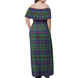 Clan Wood Modern Tartan Off Shoulder Long Dress VL1191