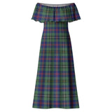 Clan Wood Modern Tartan Off Shoulder Long Dress VL1191