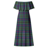 Clan Wood Modern Tartan Off Shoulder Long Dress VL1191