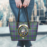 Clan Wood Modern Crest Tartan Leather Tote Bag MT1212